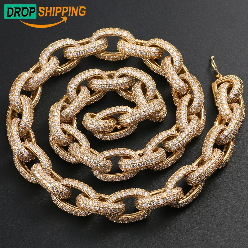 Dropshipping chaine homme Hip Hop Jewelry 10mm 18K Gold Plated Brass CZ Diamond Iced Out Dog Chain Miami Cuban Link Necklace