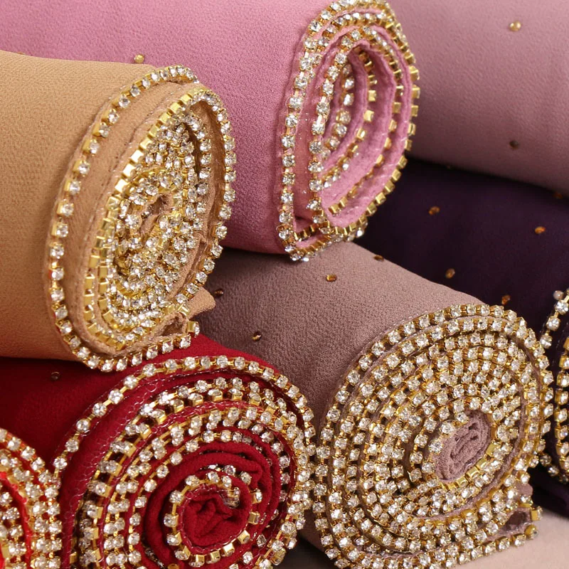 Малайзия для женщин со стразами; Толстый длинный шарф с бриллиантовым блеском шифон хиджаб оптовая