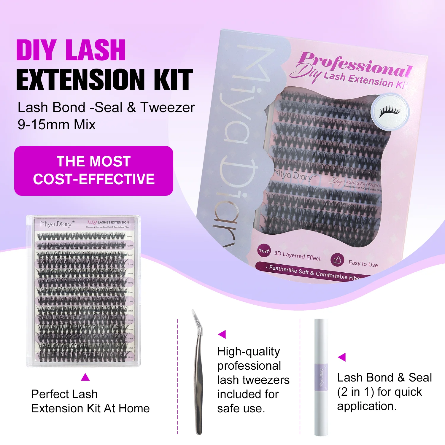 Wholesale handmade waterproof diy lash Kit Eyelash Extension Kit Diy Pre-Cut Segmented Lash strap tweezers