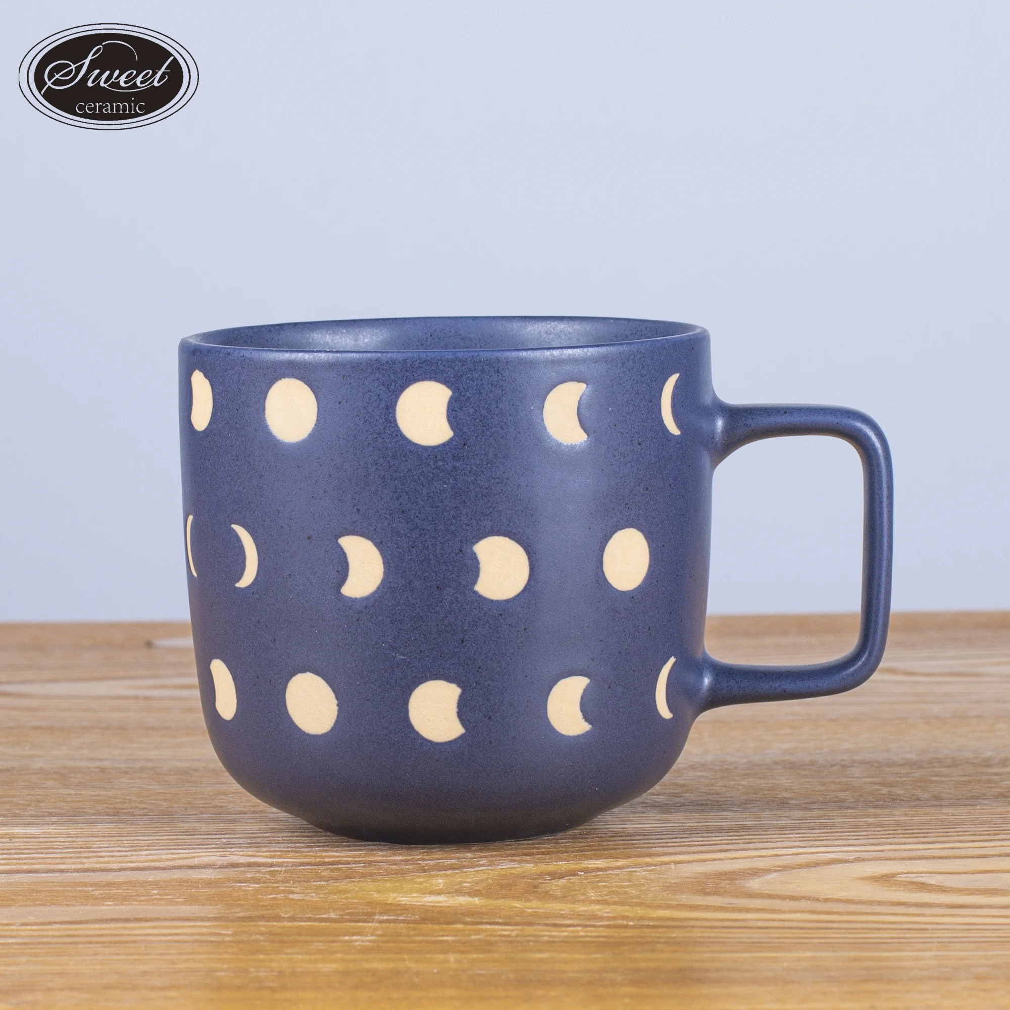 Wholesale Personalized  blue color  custom moon logo  Porcelain Coffee Mug Creative  day mom kids  Mugs  for gift