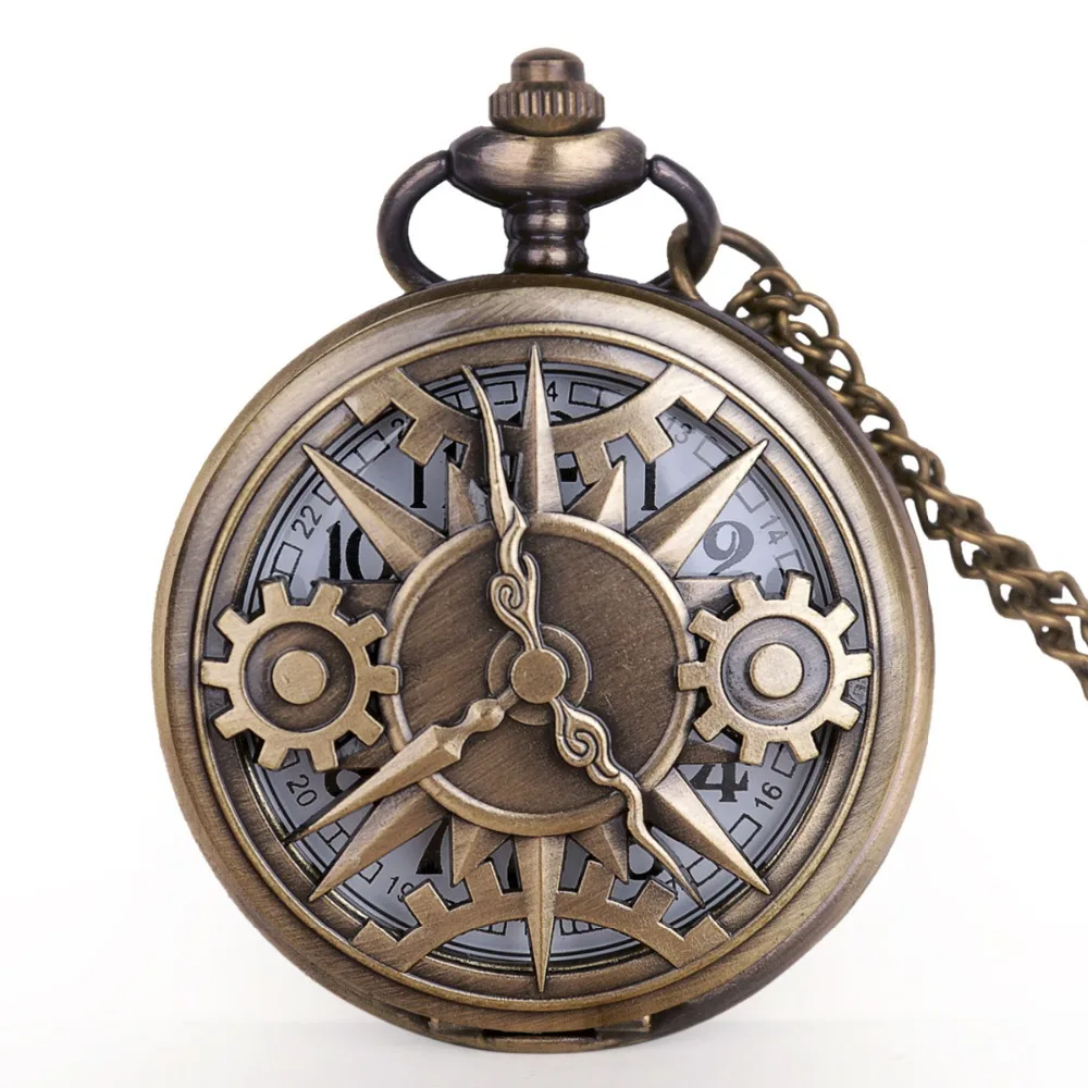 New Punk Steam Gear Hollow Quartz Watch Pocket Necklace Gift Chain Pocket Watch