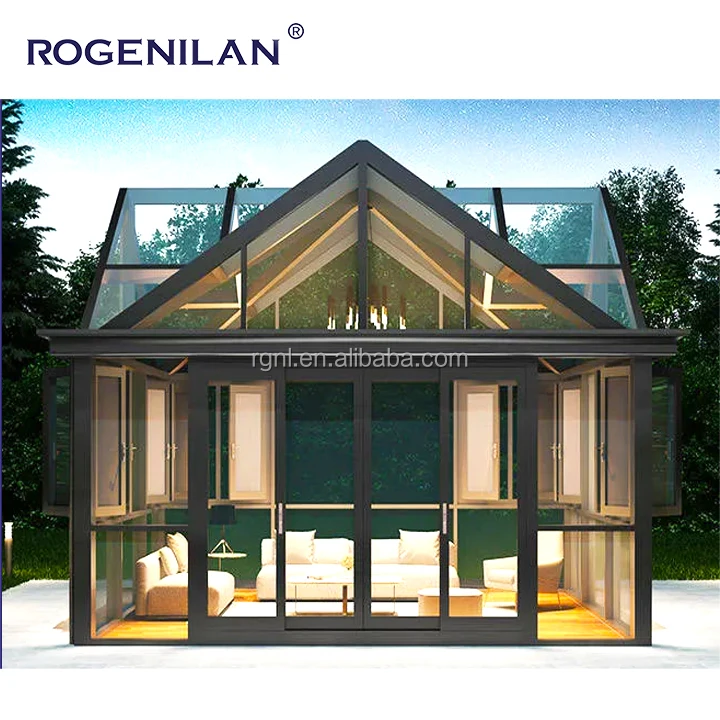 Rogenilan Aluminum Alloy Soundproof Hollow Tempered Glass Room Garden Heat Insulation Glass house Sunroom