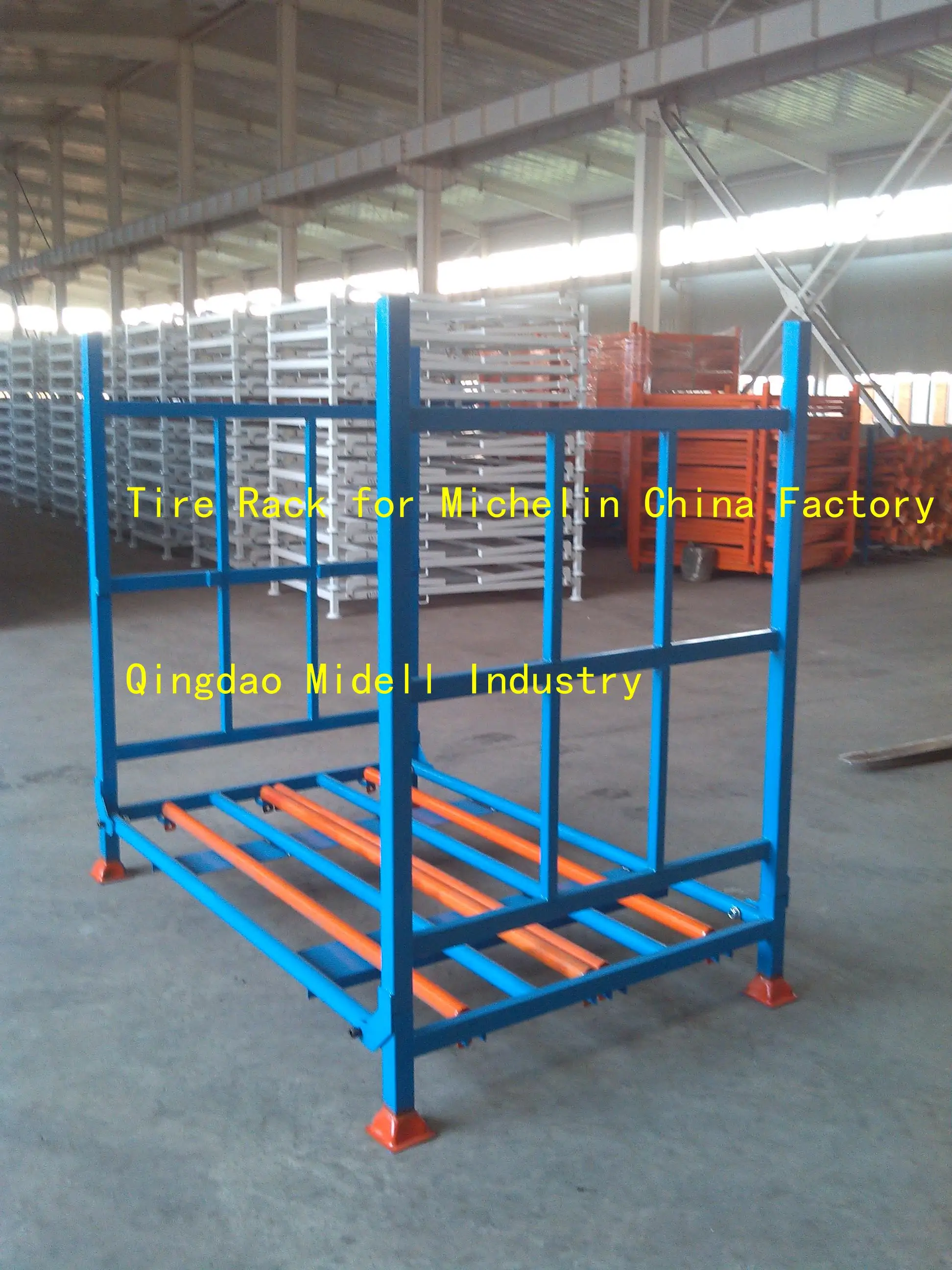 Midwell hot sale foldable powder coated heavy duty truck tyre storage stacking metal tire rack
