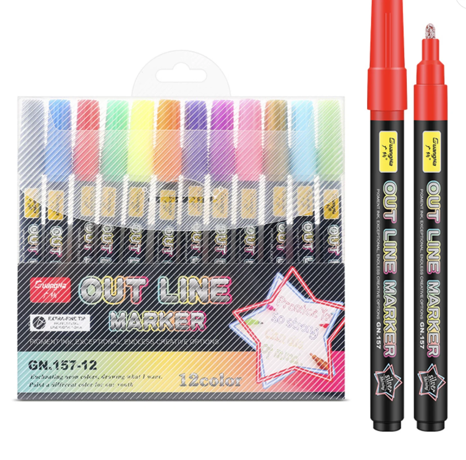 Горячая Распродажа, ручка с двойной линией, 12 цветов, контурная ручка, маркер, мигающие ручки с двойной линией