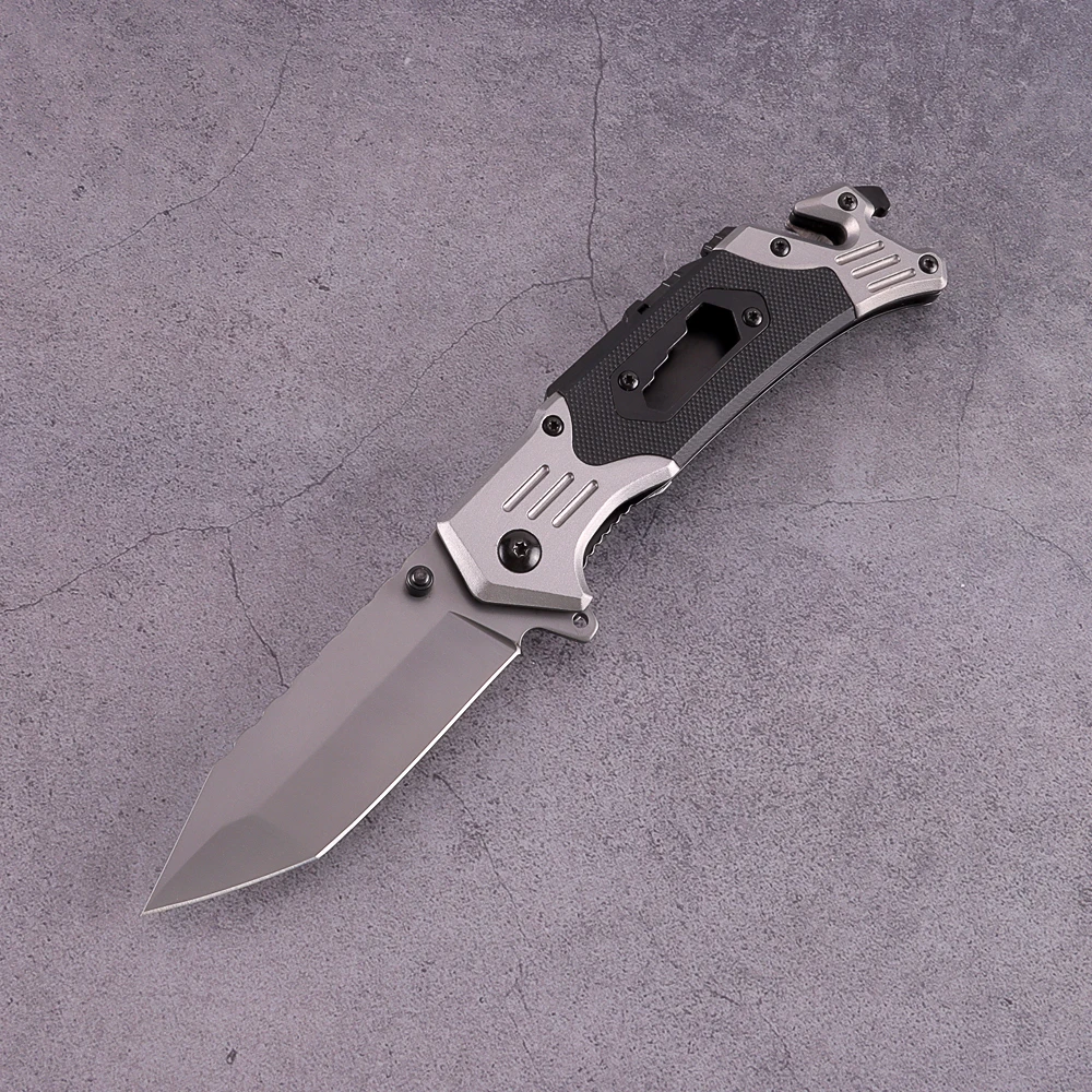 
Multi functional Folding Knife Outdoor Camping Survival Tool Knives with Magnesium Bar Whistle Rope Cutter Bottle Opener 