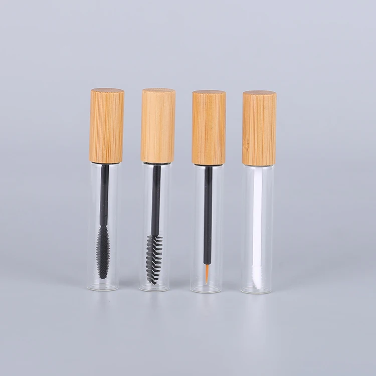 Quality Clear Glass Lip Gloss Tube Bamboo Cap 10ml Luxury Bamboo Glass Lip Gloss Container