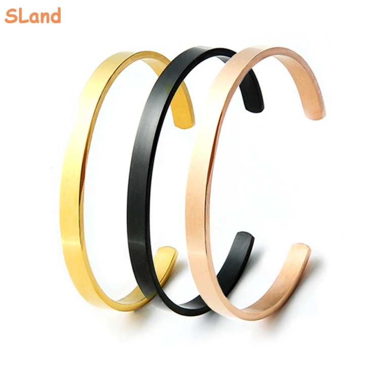 SLand Jewelry Low MOQ wholesale Silver/Gold/Rose gold custom engraved stainless steel cuff bracelet OEM your size & color
