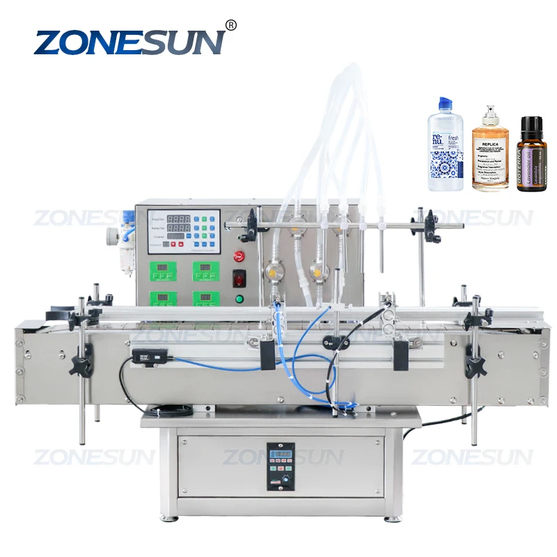 ZONESUN ZS-DTMP4Y Automatic Desktop 4 Heads Soy Sauce Magnetic Pump Liquid Bottle Filling Machine