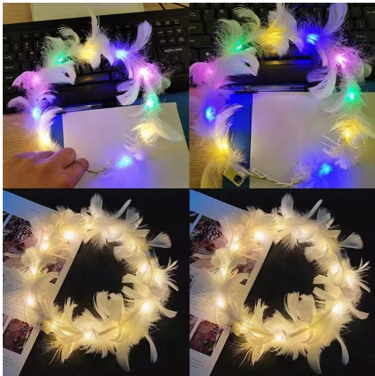 New glowing angel goose feather garland feather glitter headdress net celebrity decoration party exclusive