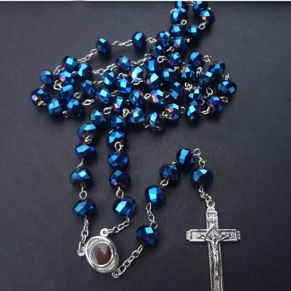 8 * 10mm large crystal rosary cross religious jewelry necklace  wholesale