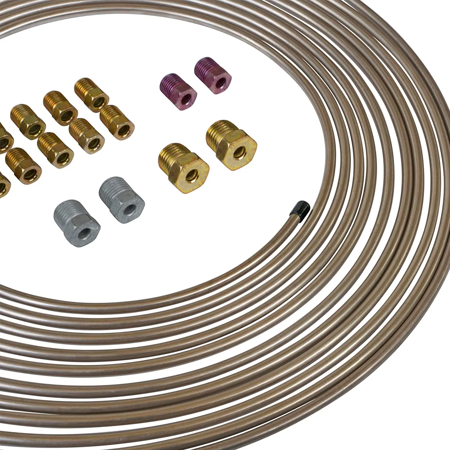25 ft 3/16 True Copper-Nickel Alloy Non-Magnetic Brake Line Replacement Tubing Coil and Fitting Kit
