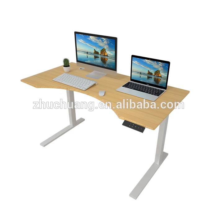 Bamboo Rectangular Curved Standing Sit Stand Office Computer Desk Top