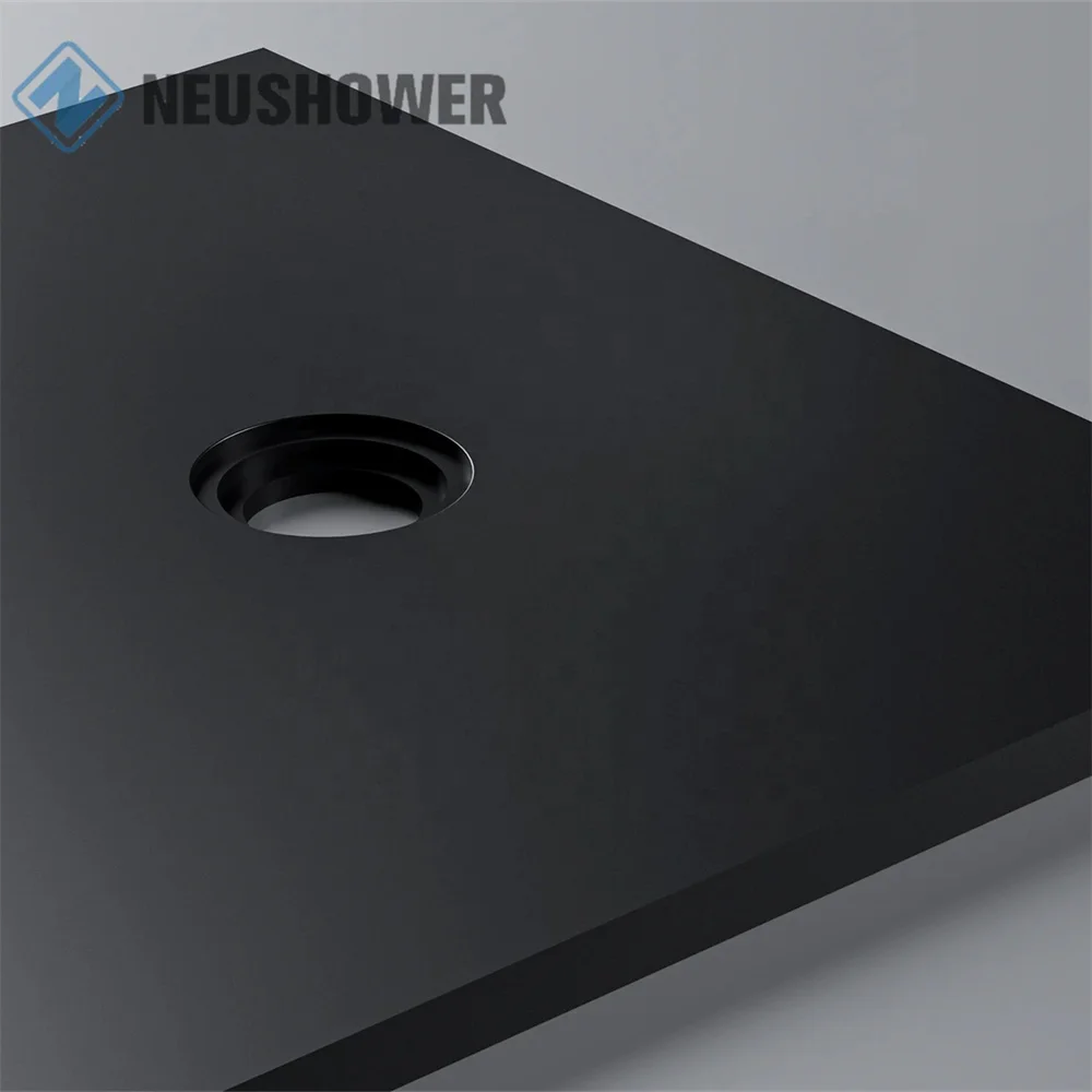 Modern Style Black Solid Surface shower pans Artificial Stone Anti-slip Base Rectangle Bathroom Shower Tray