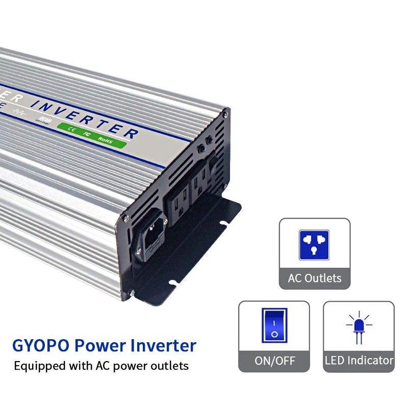 Инвертор немодулированного синусоидального сигнала GYOPO, 2000 Вт, 12 В, 24 В, 48 В, 220 В, 230 В, 240 В постоянного тока в переменный ток, автономный автомобильный инвертор с зарядным устройством
