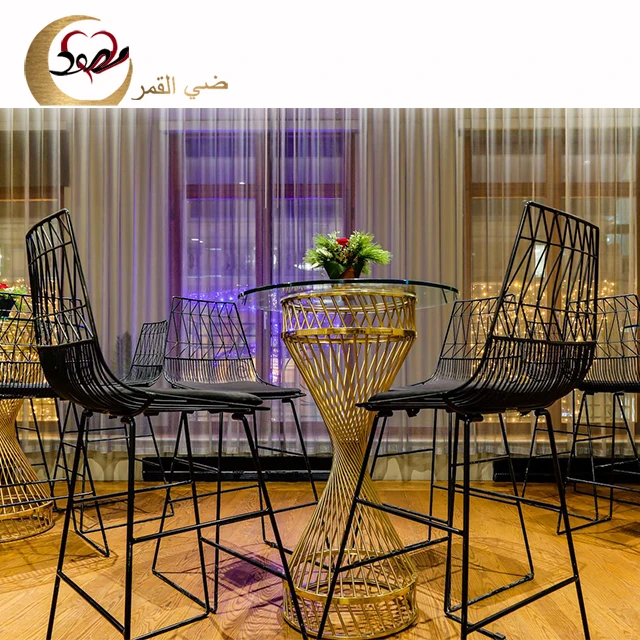 Night club furniture gold stainless steel base bar table sets
