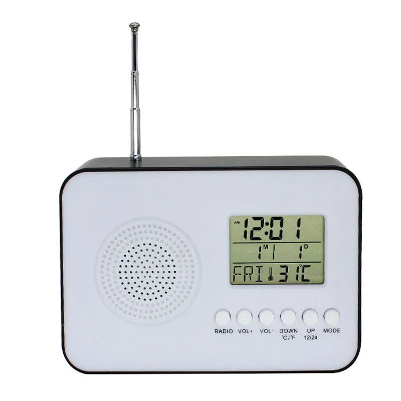 2024 New Multi-function desk calendar customized  temperature clock with portable FM radio alarm digital clock