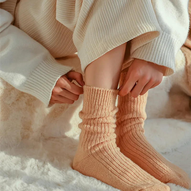 Women 100% Merino Wool Cashmere Feel Thick Winter Socks Warm Soft Solid Casual Crew Socks