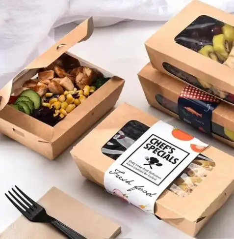 Пищевой одноразовый биоразлагаемый бумажный ланч для суши bento упаковка на вынос японский Ланч-бокс с окошком