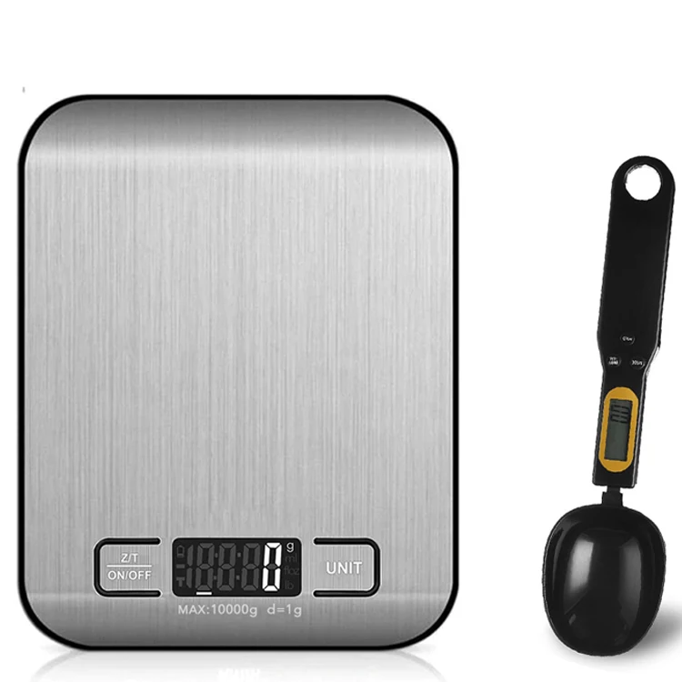 
10kg LCD Display 1g/0.1oz Precise Stainless Steel Food Digital Kitchen Scale and spoon scale 