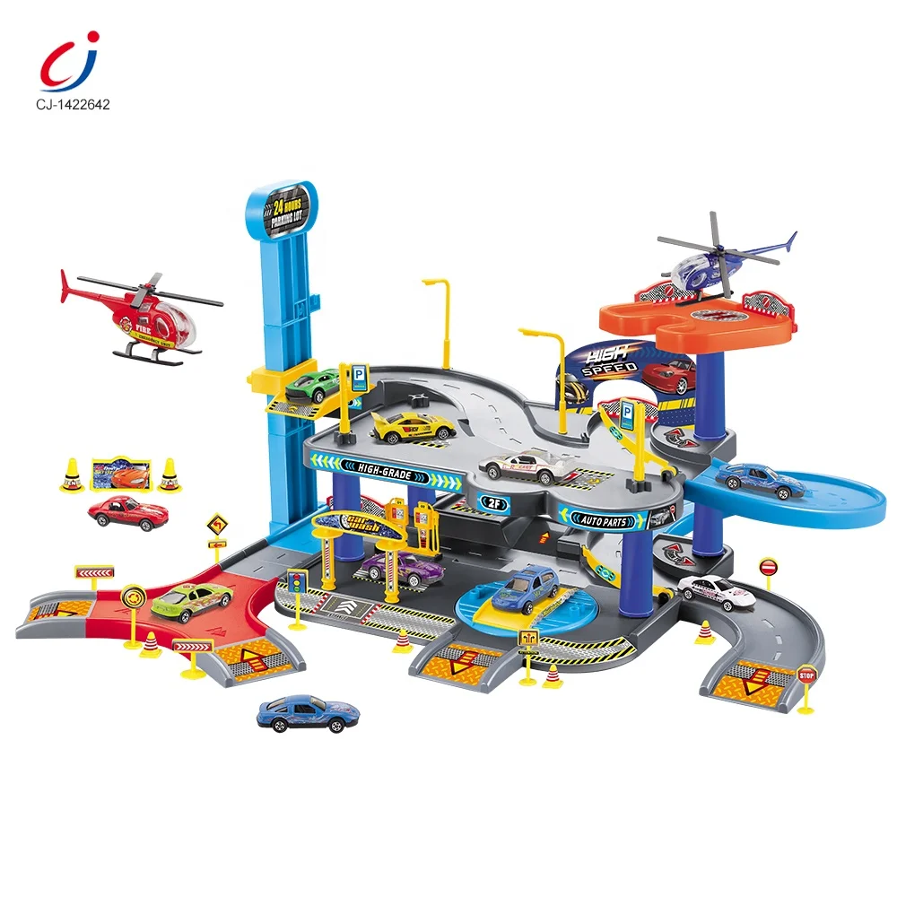 Educational interactive children floor car parking lot garage toy play set alloy track city building parking lot toys