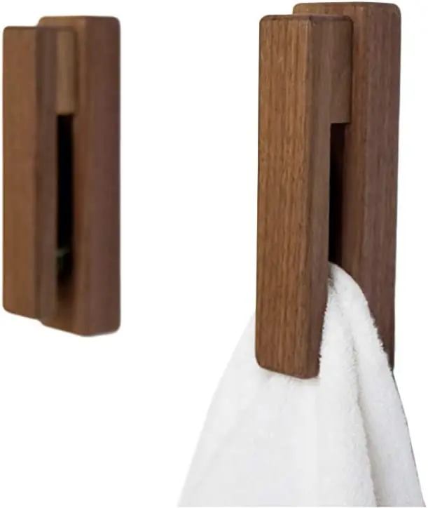Set of 2 Wood Towel Hooks Wooden Wall Mounted Towel Racks Self Adhesive Vintage Towel Holder