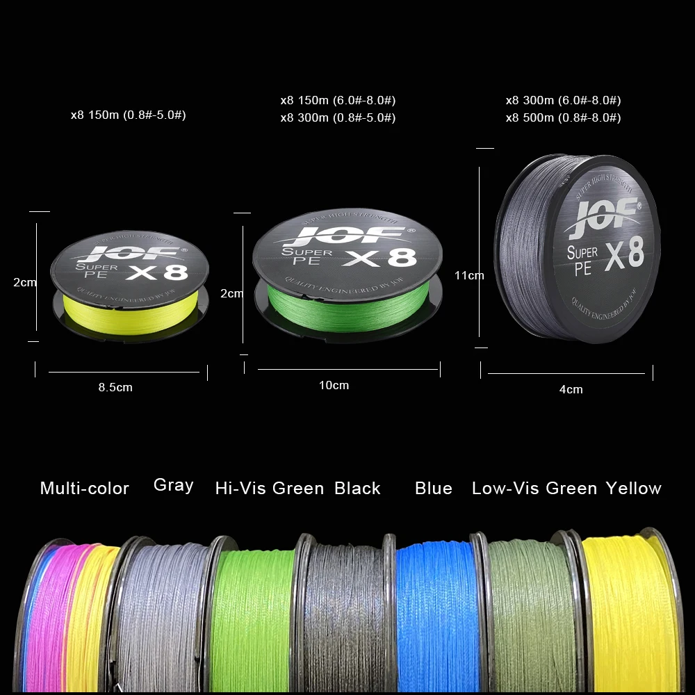 JOF 500M 8 Strands Multicolor Braided Fishing Line Sea Saltwater Carp Fishing Weave Extreme 100% PE 20-100LB
