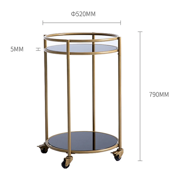 Hot Sale Luxury Gold Mobile Bar Cart Metal Round 2 Tier Glass Bar Trolley  Cart