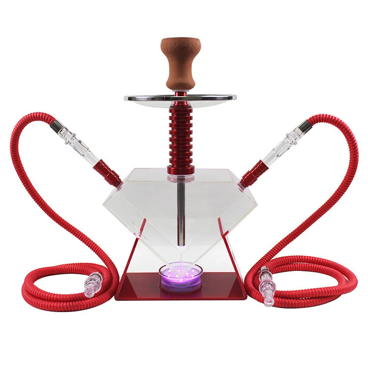 New Shape Diamond 2 Pipes Acrylic Sleek Design Unique Arch Hookahs Modern Shisha Hookahs Led Narghile Heart 2 Hoses Hookah