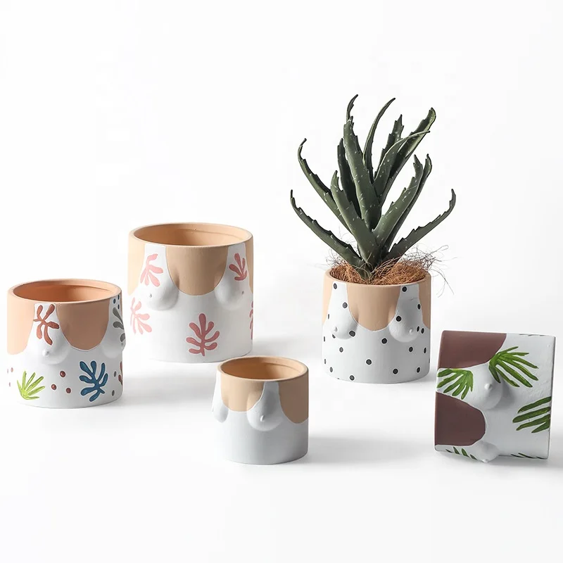 Nordic ins style living room creative ceramic flower pot fleshy Head Vase decorative ornaments flower arrangement dried flowers