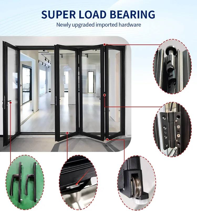 American Style Custom 6 panel glass folding door patio exterior waterproof accordion aluminium french bi fold doors