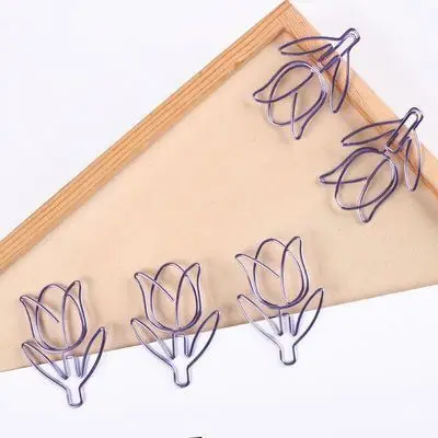 12pcs/box Cute Tulips Paperclips Office Simple Easy Plain Paper Clips School Stationery Supplies Accessories