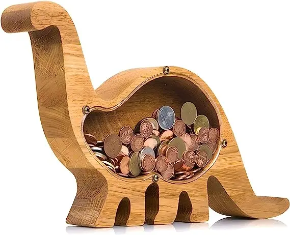 Custom Large Wooden Dinosaur Piggy Bank with Personalized Transparent Window wooden letter piggy bank