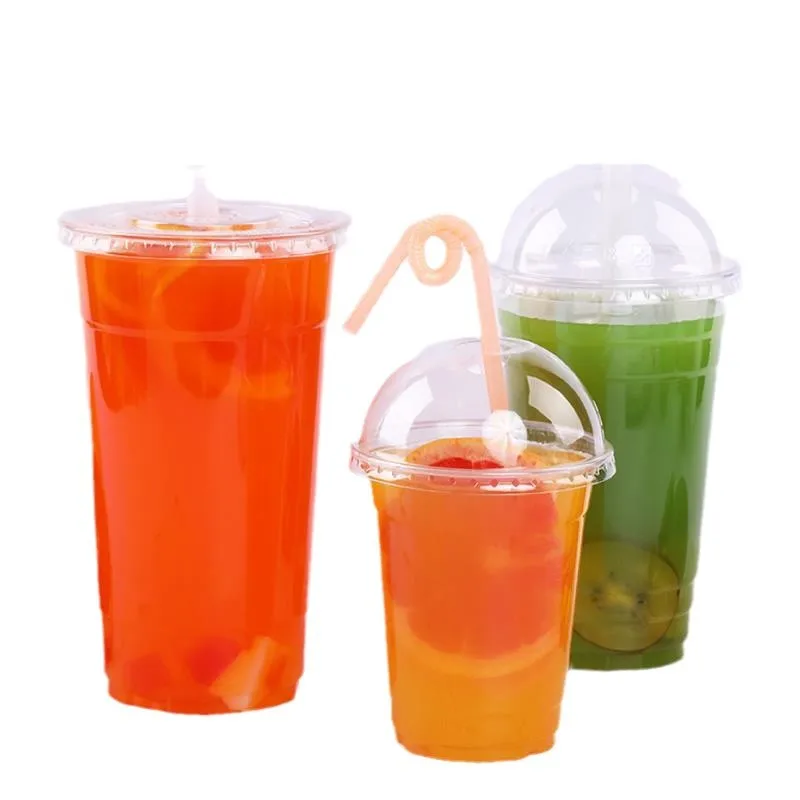 Eco-Friendly Custom Logo Disposable Coffee and Soft Drink Plastic Cups with Lids