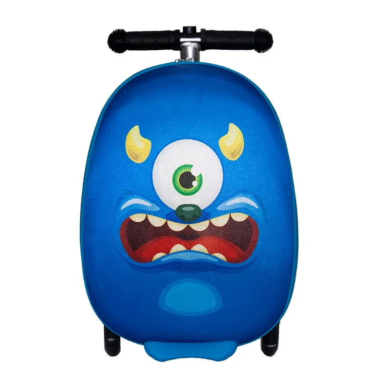 Hot sale costom design 3D trolley children luggage scooter airport kids travel trolley luggage bag with scooter
