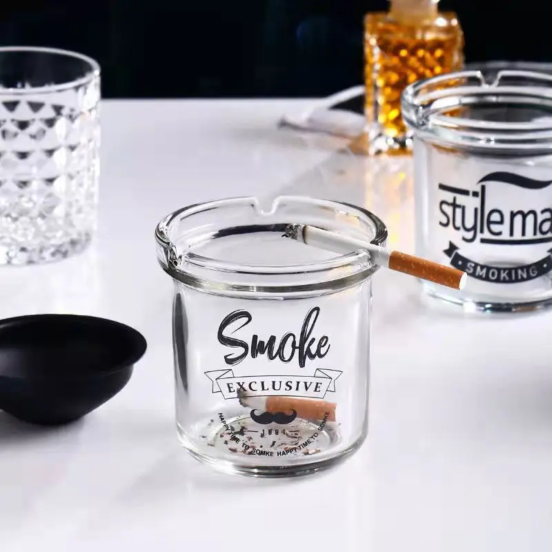 Custom Glass Tobacco Sublimation Smoking Cup Car Portable Handheld With Lid Windproof Cigar Ashtray