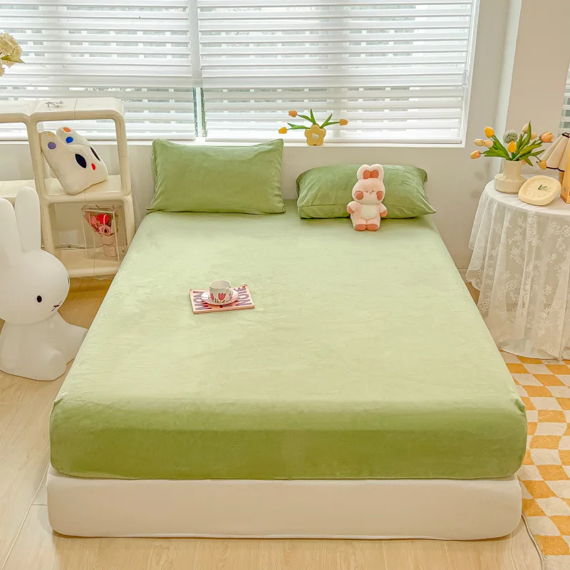 170gsm milk fleece bed sheets 100% polyester Fitted Bed Sheet with Elastic Corner bands