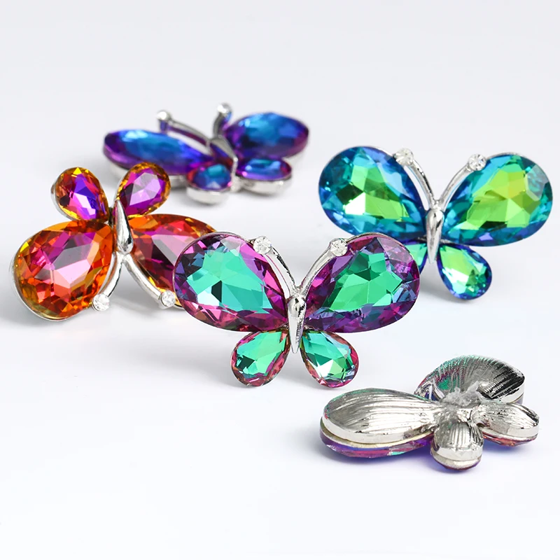 Xichuan New design butterfly alloy flower series H033 shiny crystal stones glass glue on alloy base DIY decoration accessories