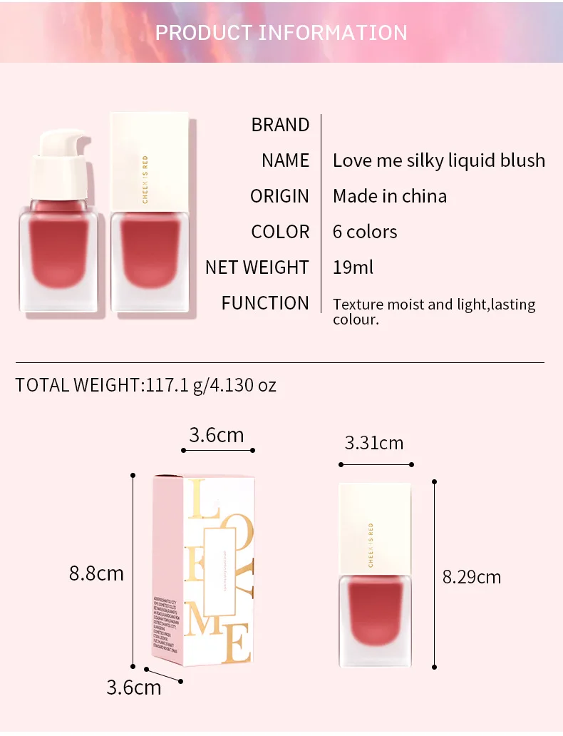 Liquid Wholesale High Pigment Blusher Container Vegan Face Cheek Blush