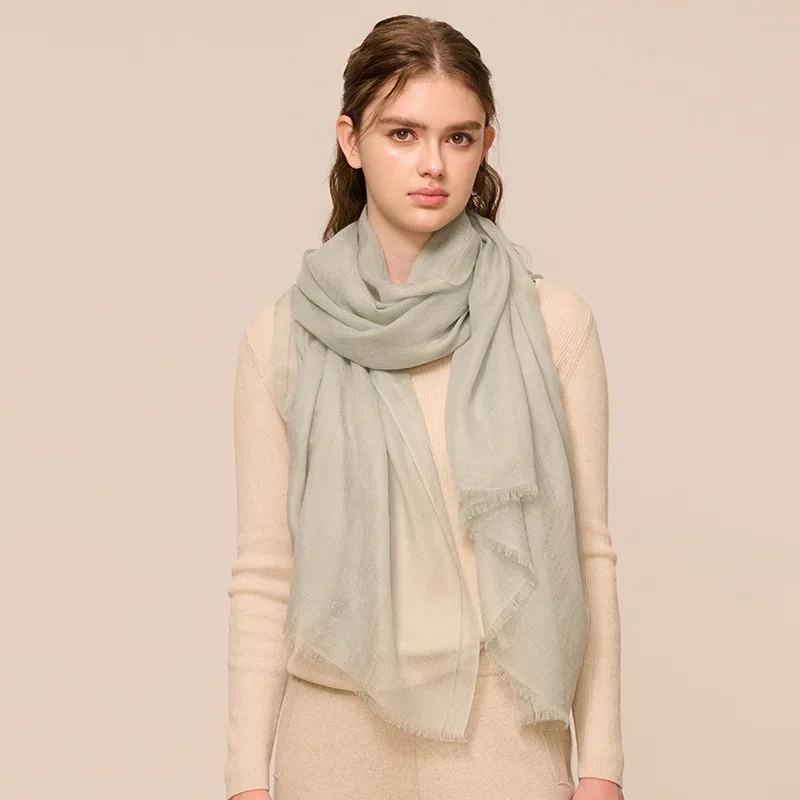 2024 Custom Logo Woven cashmere scarf 90x190cm 100% Cashmere Worsted Thin Cashmere Scarf Soft Solid Color Women Shawl