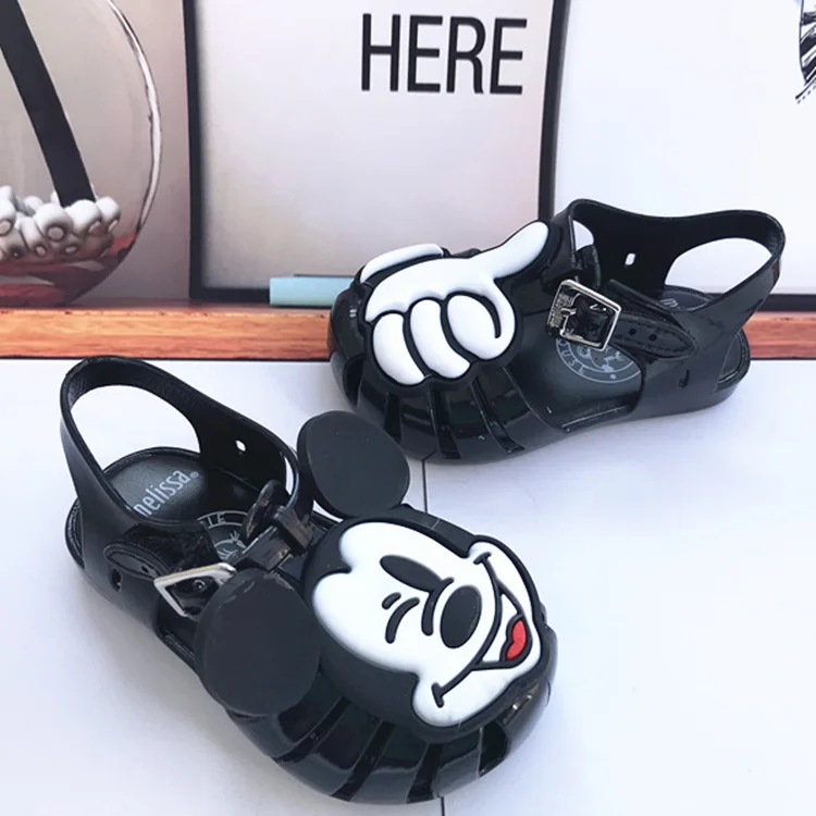 Детские сандалии-желе в греческом стиле, Нескользящие, с рисунком Микки и Минни Маус, плоская подошва, унисекс