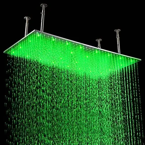 20x40 inch Rectangle Stainless Steel 3 colors changing LED rainfall shower head for Ceiling Mount type,chrome