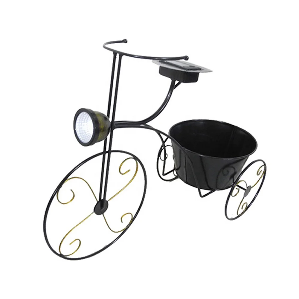 New Design Metal Craft Bicycle Flower Pot Garden Solar Light Pot