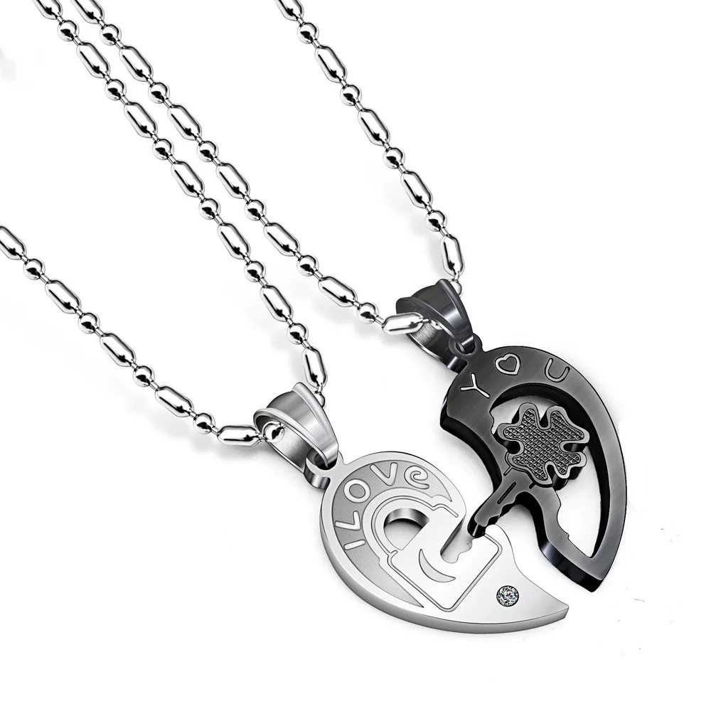 Romantic Charm Gift Black Heart Magnetic Stainless Steel Necklace Friendship Best Friend Necklace Pendant
