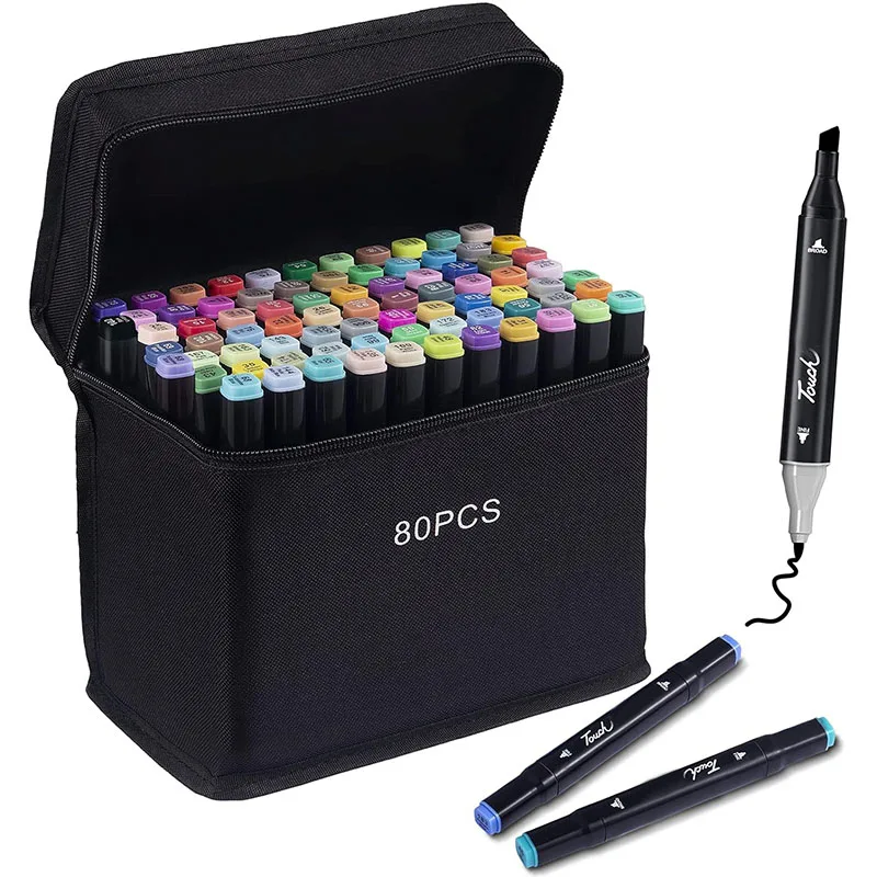 Watercolor Pens 80 Colors Dual Tip Alcohol Art Marker Set with Portable Case Carrying Handle