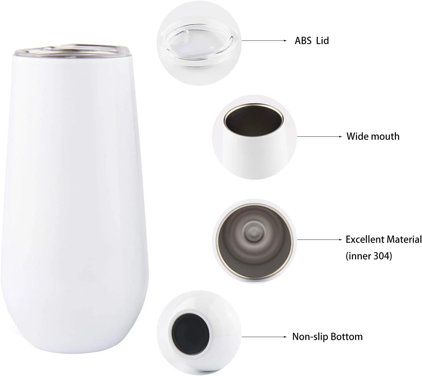 Custom 8oz Double Wall Stainless Steel champagne flute Insulated 16Oz Wine Tumbler Cups With Lid