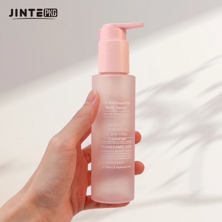 Beauty  200ml 250ml Pink  Cosmetic Frosted PET lotion Bottle With Pump For Skincare Body Wash Body Oil
