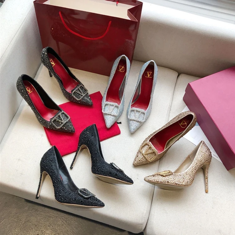 shiny Custom Genuine Leather Sexy Women High Heels Hot Sale Fashion Dress Shoes Bridal Shoes Casual Slippers