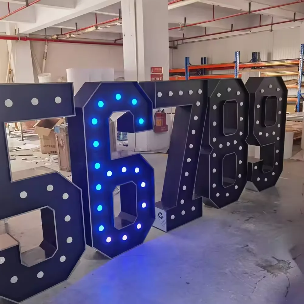 Wedding Electronic Sign Decoration Black Acrylic 5ft Large Light Up Numbers Birthday Marquee Letters