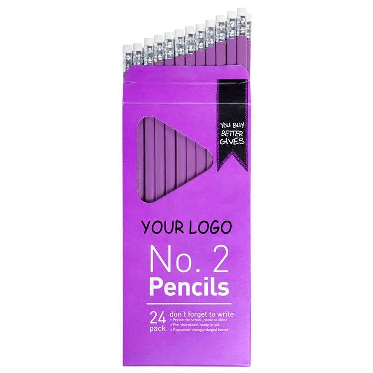 DASHENG Best supplier wholesale lapiz high quality print logo school items wood pencil set Custom Pencils with eraser on the top