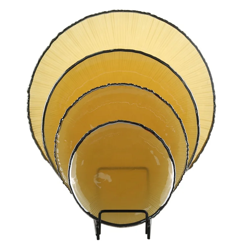 Steak plate European golden real silver rim glass dinner plate household dinner set